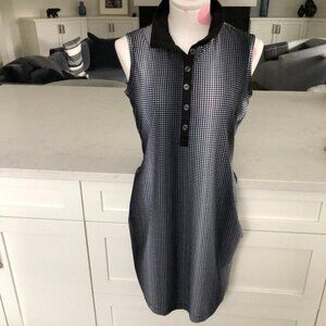 Greg Norman Collection Sleeveless Polka Dot Polo Dress w Pockets Black Wht Sz S